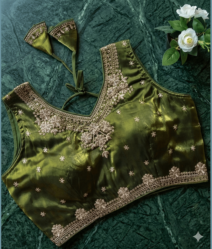 YASHASVI ENTERPRISE Silk Readymade with Pad Sweetheart Neck Women's Blouse ( Lime Green )