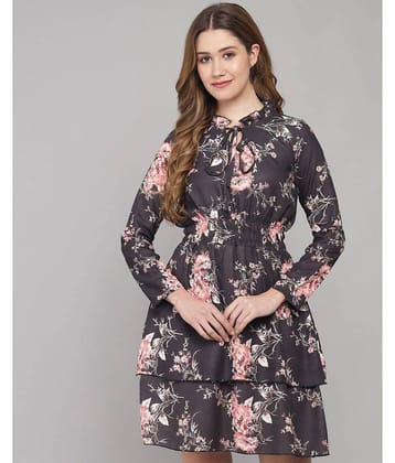 Addyvero Women Georgette Printed A-line Dress ( Grey )