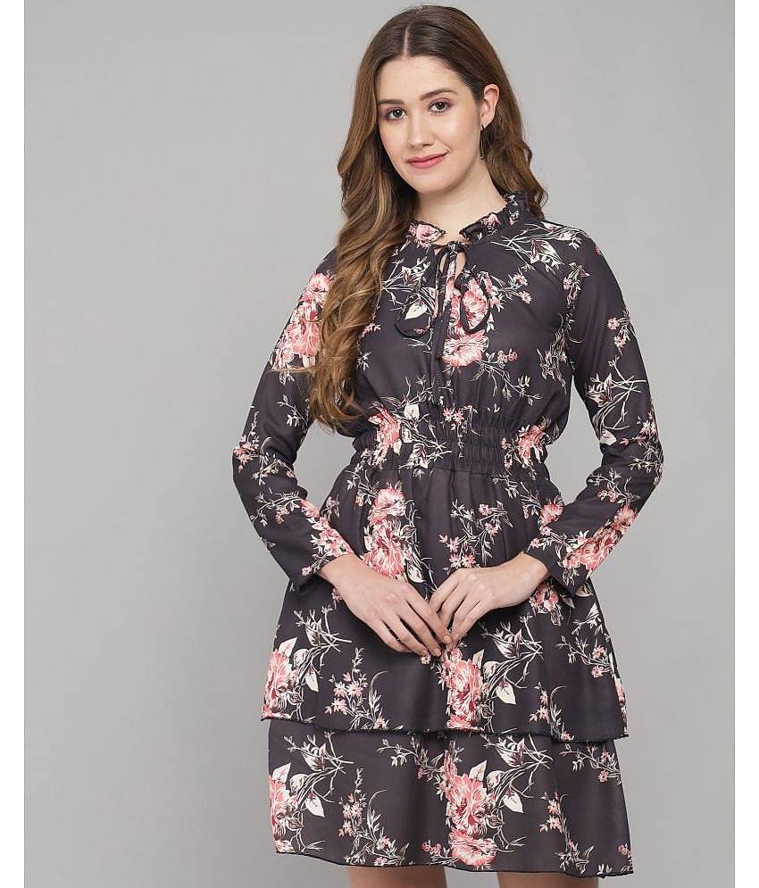 Addyvero Women Georgette Printed A-line Dress ( Grey )