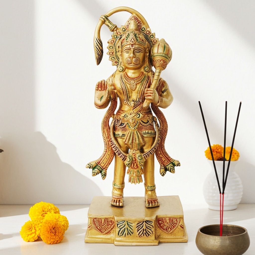Brass Standing Hanuman Ji Sculpture - Divine Spiritual Showpiece, Height : 10.5 Inch (BSMAS885 A)