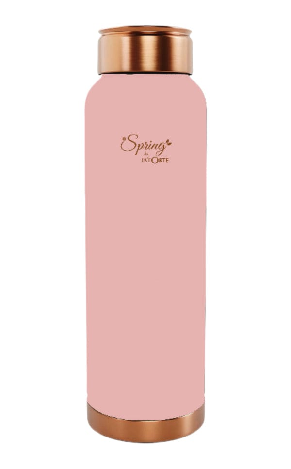 LA'FORTE Pure Copper Water Bottle with Leak Proof Lid, Premium Silicone Coating (1000 Ml) Peach