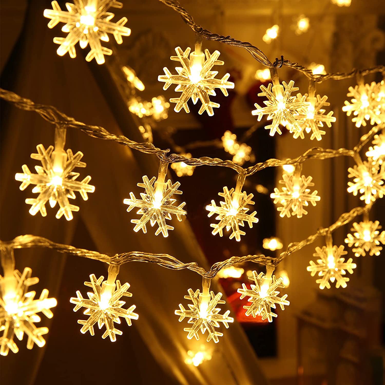 SPARKWORLD 10 ft Warm White Snowflake LED String Lights 14 Waterproof Indoor/Outdoor Fairy Lights | Colour: Snow Flake (Warm White)
