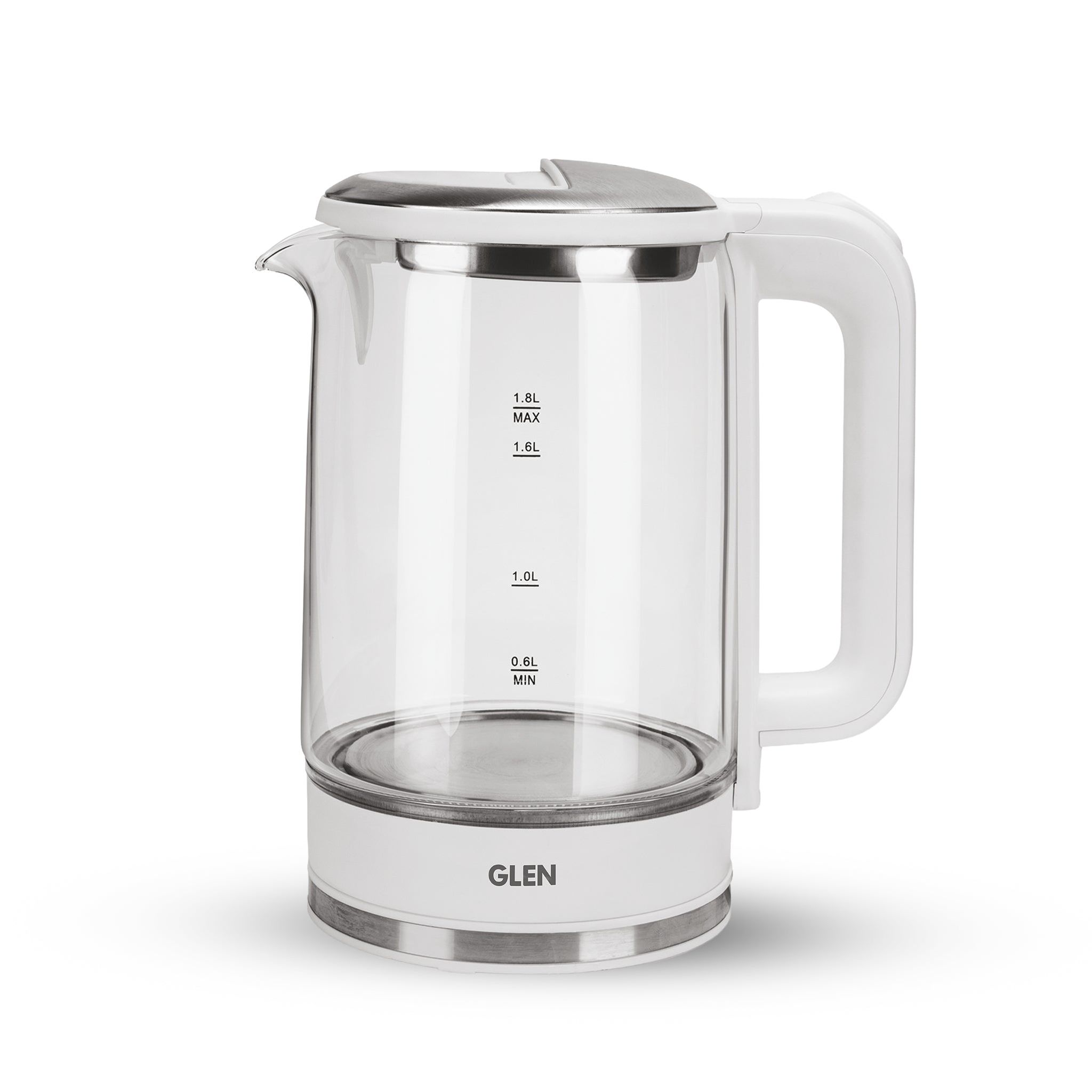 Electric Glass Tea Kettle 1.8 Litre with 360° Rotational Base, Auto Shut-off, 1500W - White/Black (SA-9001)