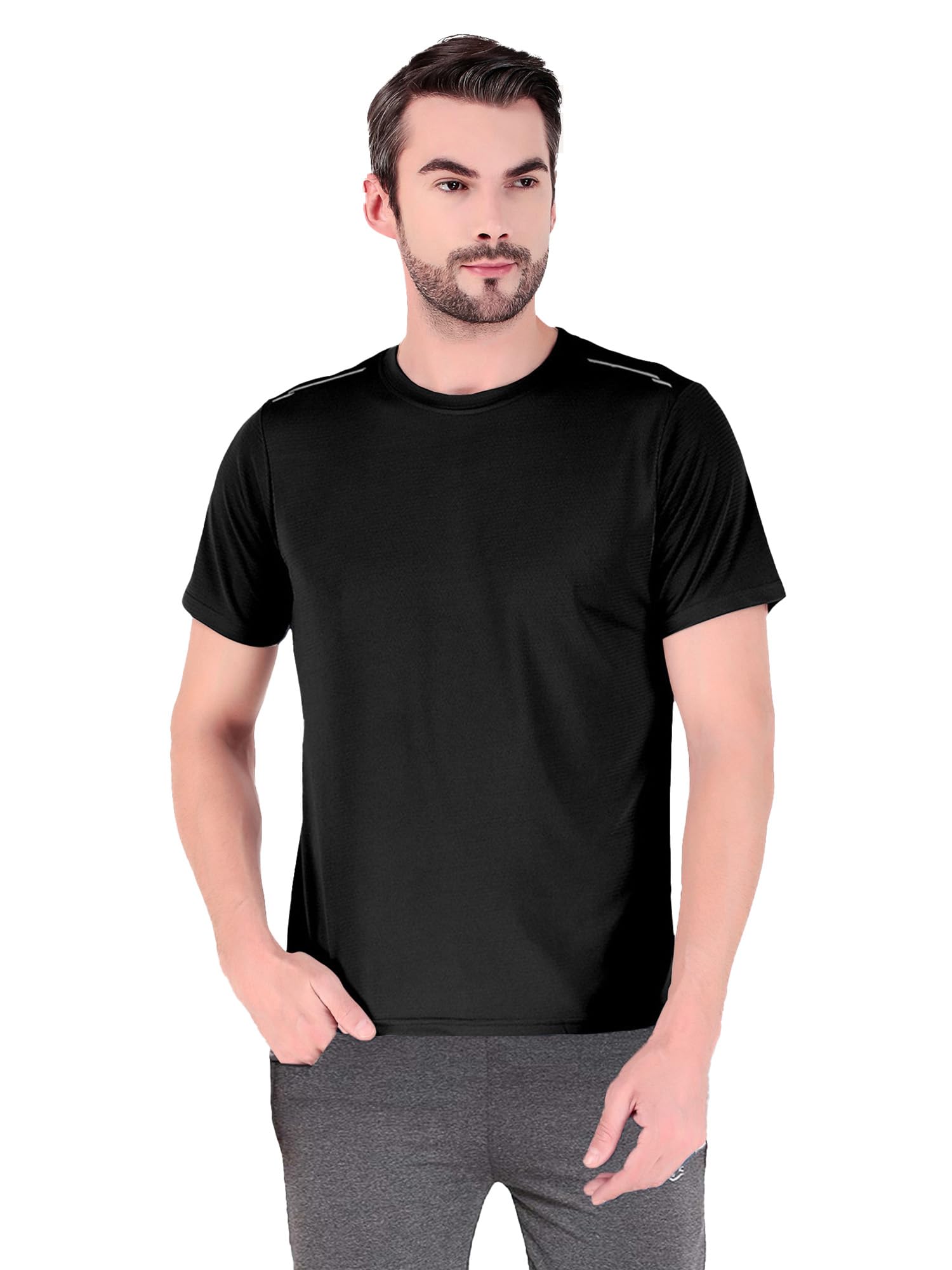 Freecultr Men's Activewear Sports T-Shirt Quick Dry Half Sleeve Plain Soft & Stylish Polyster Dry Fit Gym Workout Running Casualwear T Shirts for Man  Pack of 1-Black