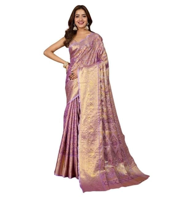 Women's Jacquard Embellished Saree With Unstitched Blouse 5.5Mtr (Multi)-PID65529