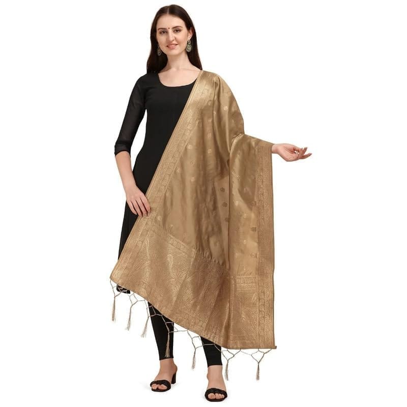 Women's Silk Pure Zari weaving Duppatta (Beige, Leangth: 2-2.3 Mtrs)-PID44913