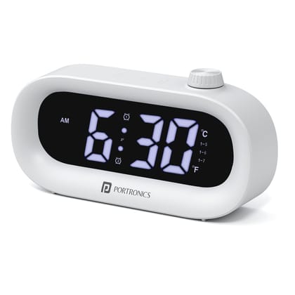 Portronics GlowTime LED Digital Alarm Desk Clock with Temperature Display & Countdown Timer, Type-C Powered, Temperature Display, 1-99 Min Timer, Touch Sensitive Panel, 3-Level Brightness, 12/24H Format, Desk & Bedside Clock - White Portronics GlowTime LED Digital Alarm Desk Clock with Temperature Display & Countdown Timer, Type-C Powered, Temperature Display, 1-99 Min Timer, Touch Sensitive Panel, 3-Level Brightness, 12/24H Format, Desk & Bedside Clock - White