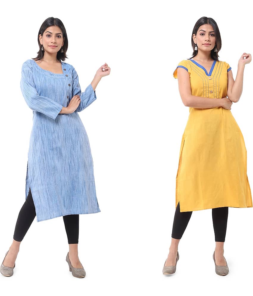 DESHBANDHU DBK - Multicolor Cotton Women's Straight Kurti ( Pack of 2 )