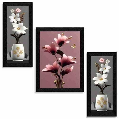 Wall Decoration - Set Of 3, 3d modern art Painting for Living Room Large Size with Frames for Home Decoration,