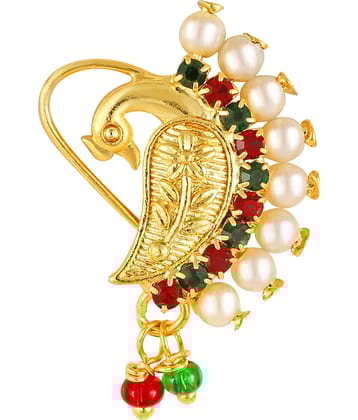 Vivastri Gold Plated Red Stone with Peals Alloy Maharashtrian Nath Nathiya./ Nose Pin for Women &Girls VIVA1009NTH-TAR
