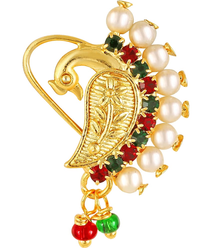 Vivastri Gold Plated Red Stone with Peals Alloy Maharashtrian Nath Nathiya./ Nose Pin for Women &Girls VIVA1009NTH-TAR