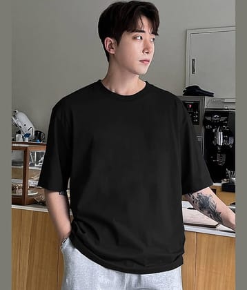 clafoutis Cotton Oversized Fit Solid Half Sleeves Men's Round T-Shirt - Black ( Pack of 1 )