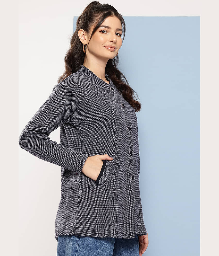 Aarika Women Woollen Round Neck Cardigan ( Black )