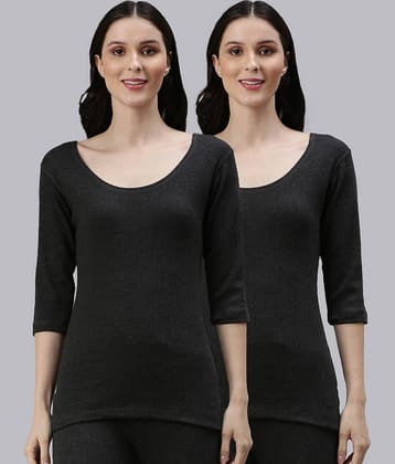 LUX PARKER Cotton Blend Thermal Tops - Black Pack of 2