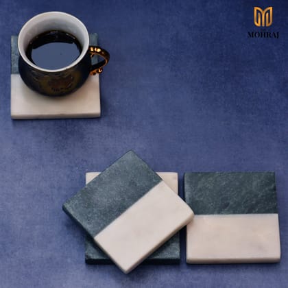 The Mohraj Green White Indian Square Marble Coasters Set of 4