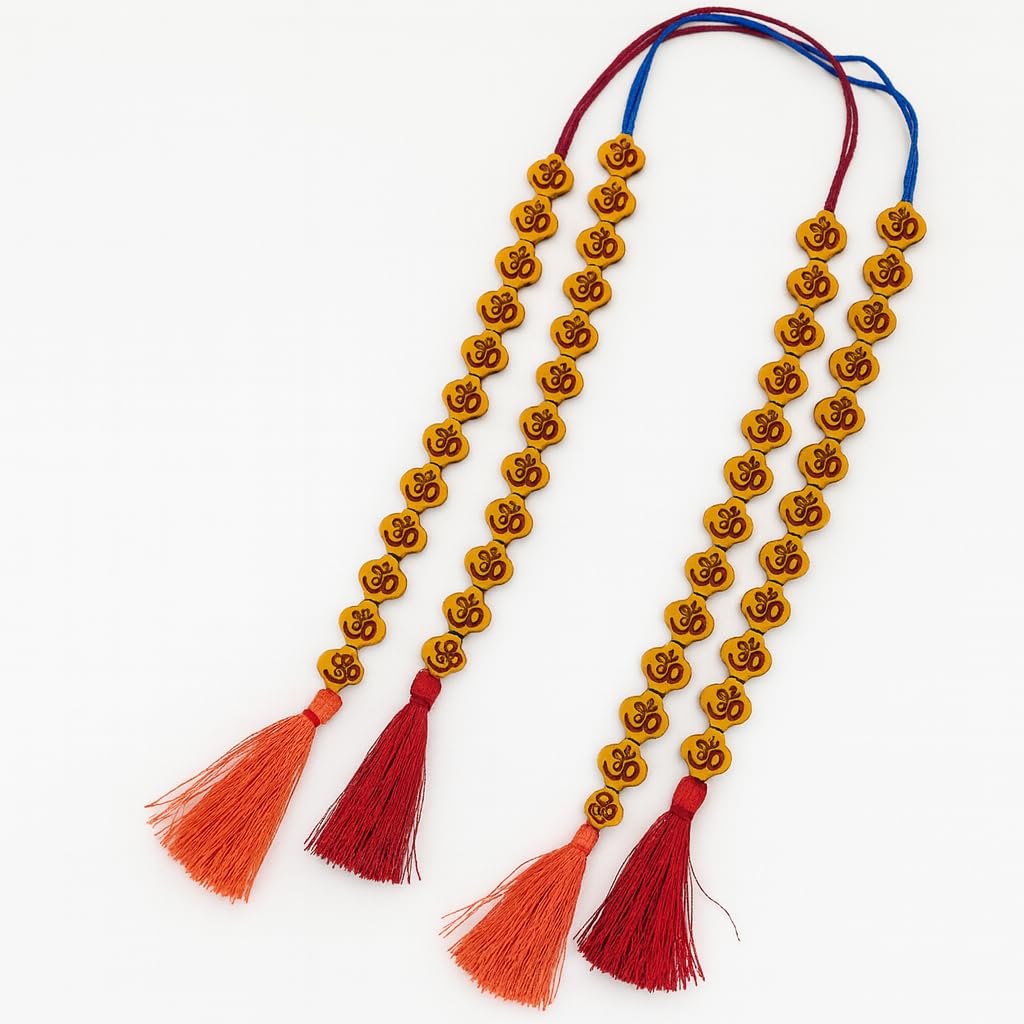 MAYAPURI OM Engraved Prayer Beads | Fancy Beaded Beautifully Crafted Sakshi Mala with Tassels | Aum Counter Beads for Pooja, Japa Meditation, Chanting & Spiritual Use (Pack of 2)