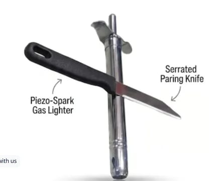 Stainless Steel Gas Lighter and Serrated Paring Knife Kitchen Set Combo