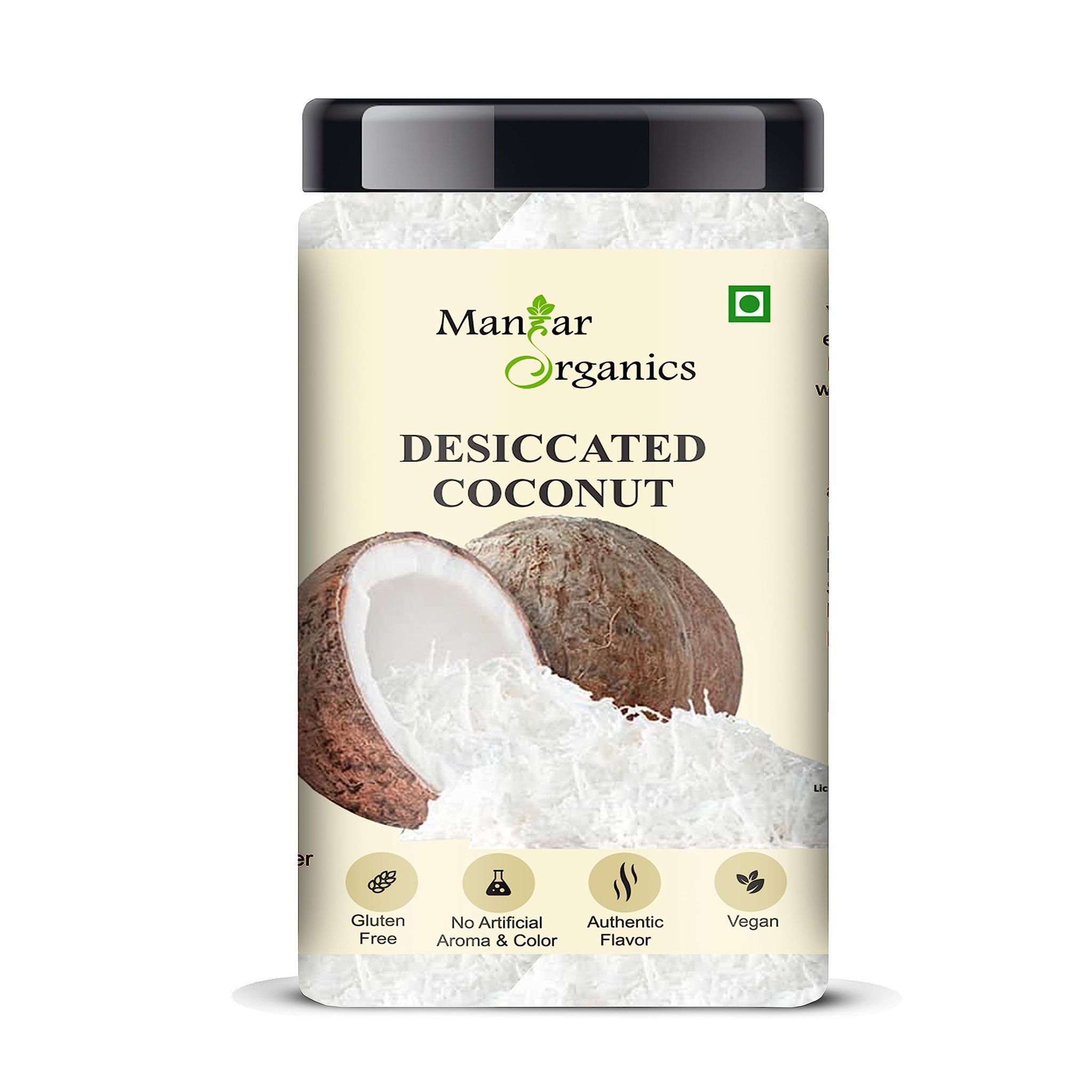 ManHar Organics Desiccated Coconut | Finely Grated & Natural Gari Powder | Ideal for Baking, Cooking & Indian Sweets – Jar 300gm