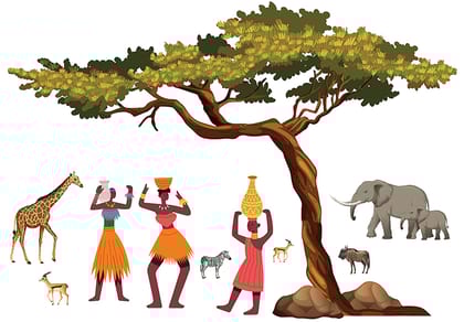 DreamKraft African Jungle Artistic Tribal Ladies with Animal Nature Story PVC Vinly Wall Stickers (Multicolor, 90 cm X 100 cm) DreamKraft African Jungle Artistic Tribal Ladies with Animal Nature Story PVC Vinly Wall Stickers (Multicolor, 90 cm X 100 cm)