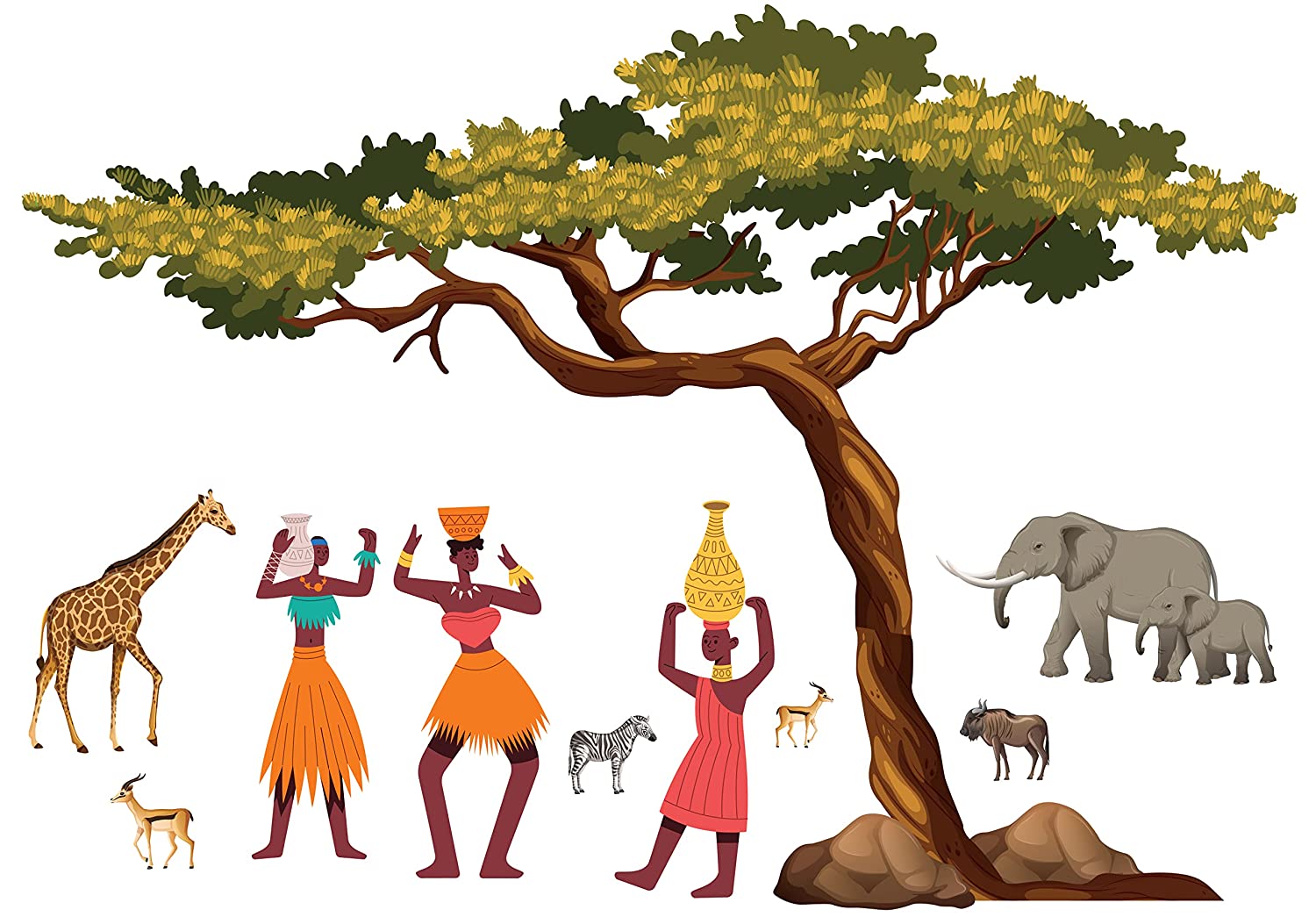 DreamKraft African Jungle Artistic Tribal Ladies with Animal Nature Story PVC Vinly Wall Stickers (Multicolor, 90 cm X 100 cm)