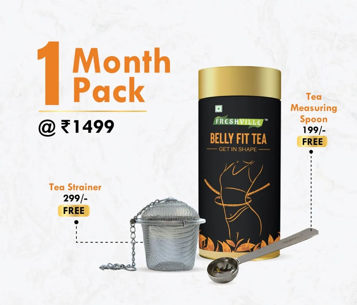 Freshville Belly Fit Tea | Pure & Natural | Tea for Weight Loss & Glowing Skin | Tummy Reduction, Prevent Ageing Signs | Rich in Antioxidants | Purifying & Cleansing | Garcinia, Cinnamon, Gin