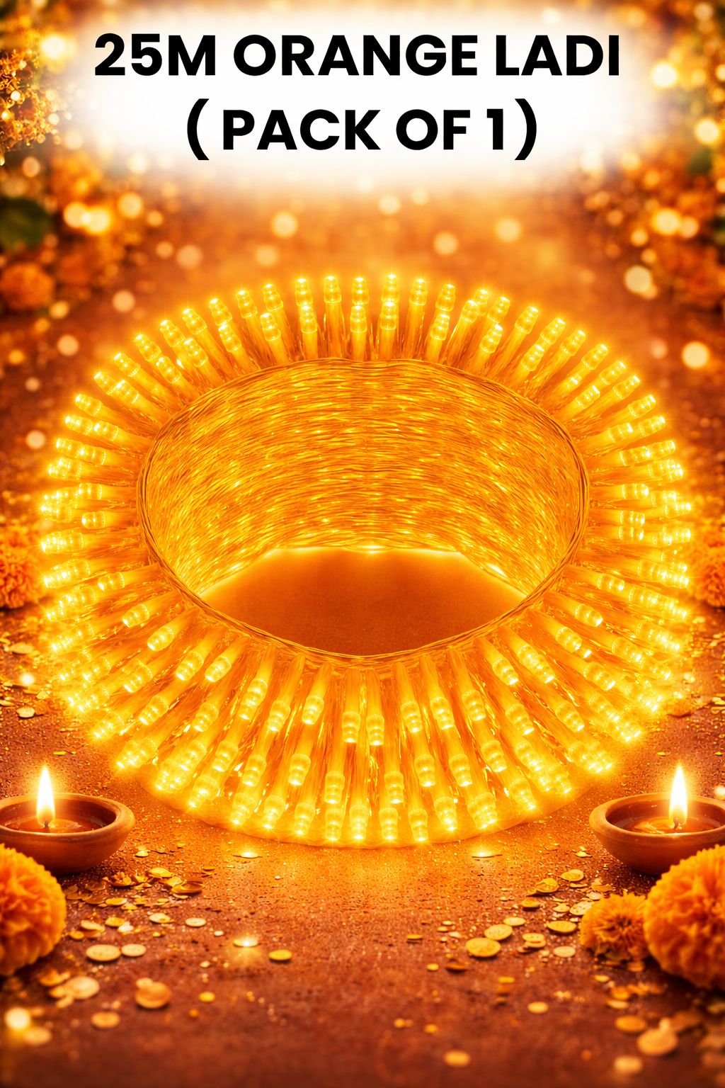 SPARKWORLD Orange 74 LED Rice Lights 21 Meter Decorative Fairy String Light | Steady Glow | Ideal for Diwali, Festivals, Weddings, Home Decor (Pack of 1) | Size: 25 M