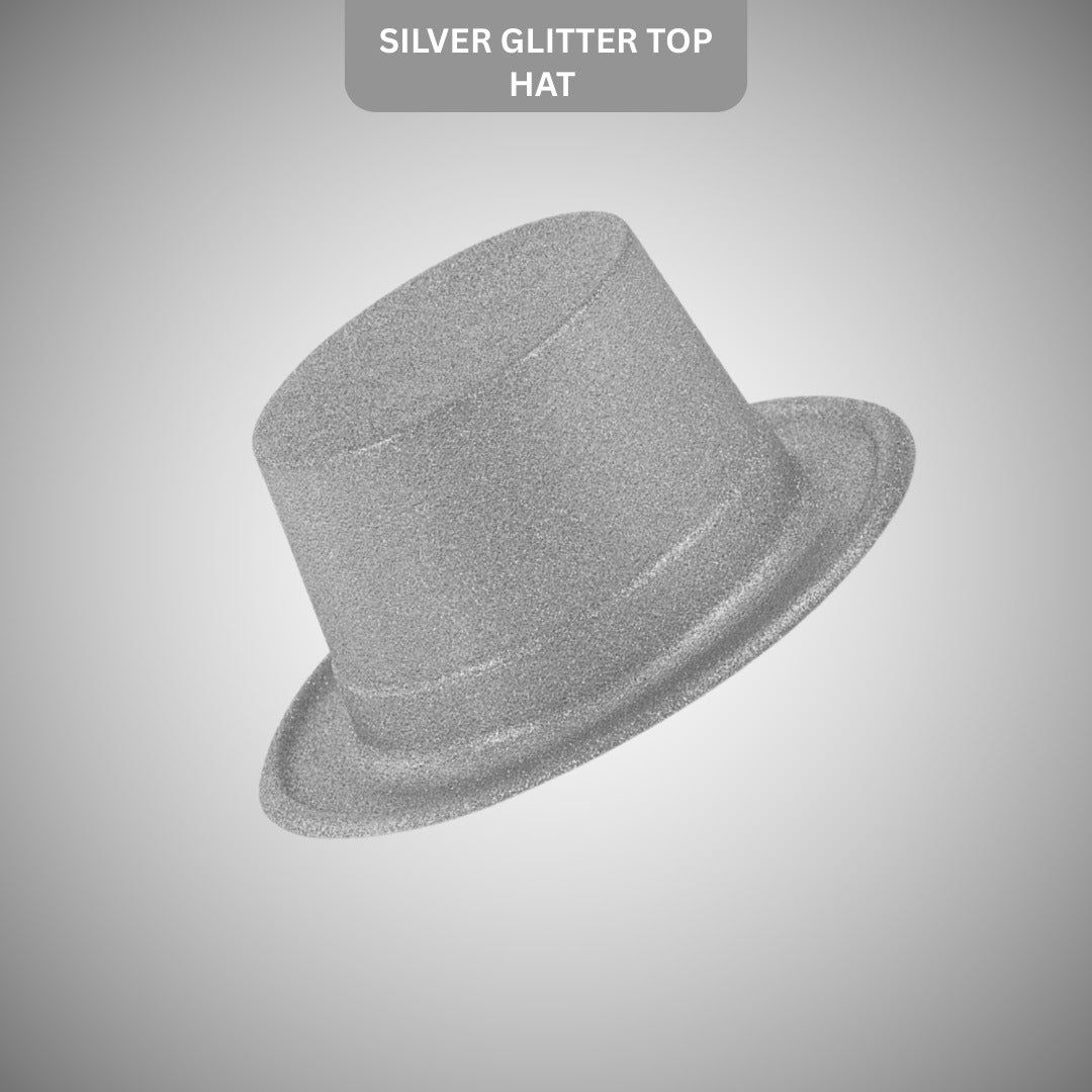 Glitter Top Hat Large Silver