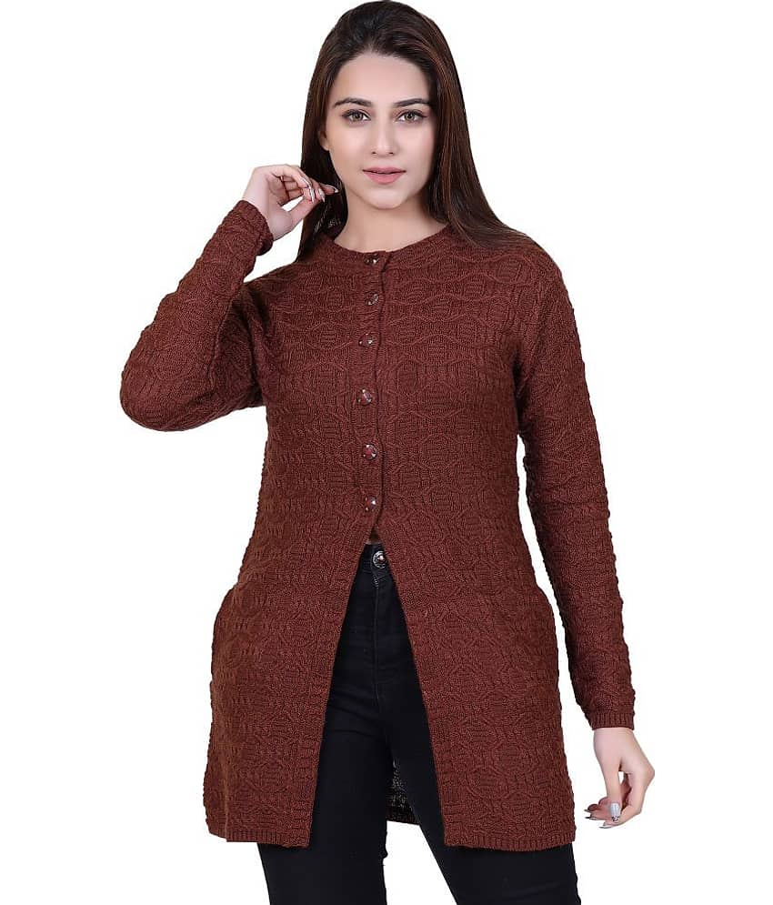 Varenyam Acrylic Brown Buttoned Cardigans - Single