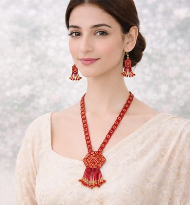 Handcrafted Geometric Beaded Mangalsutra Set with Earrings Handcrafted Geometric Beaded Mangalsutra Set with Earrings
