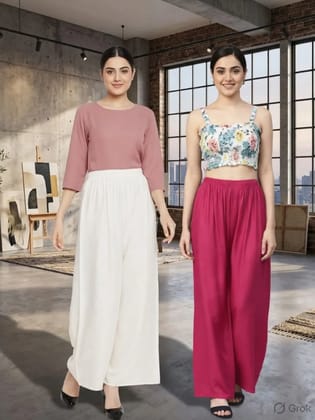 UneR Women's Rayon Palazzo Pants Combo Pack of 2
