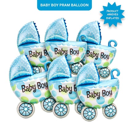 Baby Boy Pram Foil Balloon Set for Baby Boy Arrival Party 12 inches - 6PC | Trousseau Packing Gifting Balloon Decoration