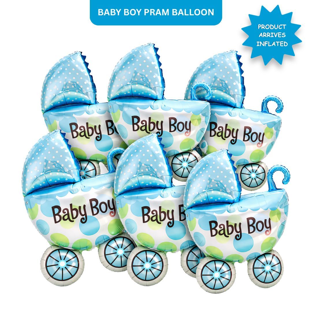 Baby Boy Pram Foil Balloon Set for Baby Boy Arrival Party 12 inches - 6PC | Trousseau Packing Gifting Balloon Decoration