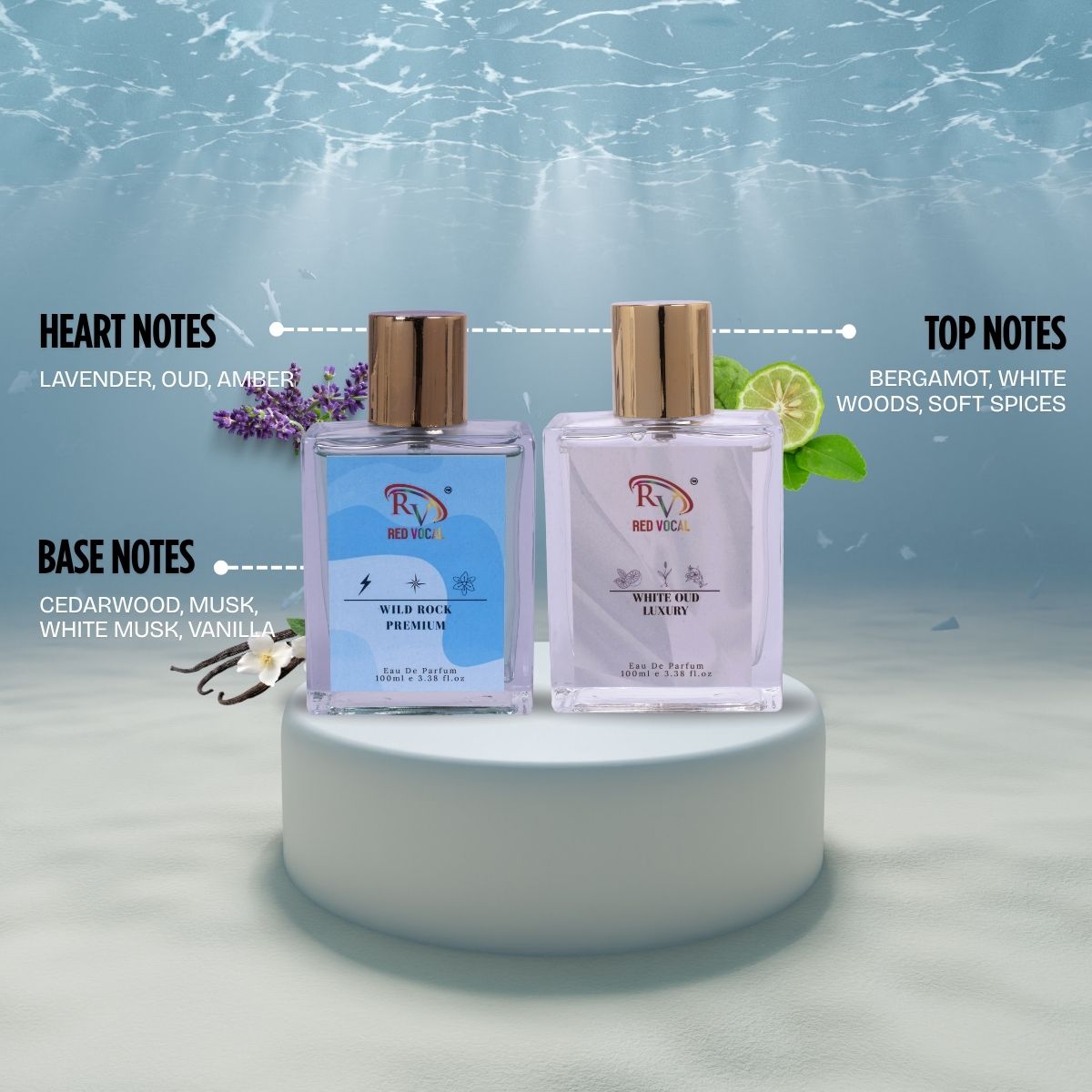 Red Vocal Wild Rock Premium Perfume with White Oud Luxury Eau de Parfum Combo (Set of 2) 100ml Each