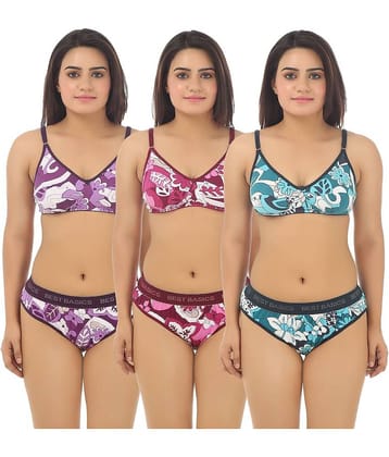 TCG Pack of 3 Cotton Women's Bra & Panty Set ( Multi Color )