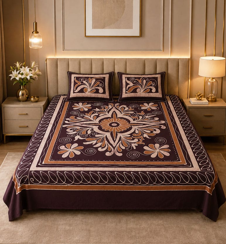 Handcrafted Batik Print Heavy Cotton Double Bedsheet With Pillow Cover