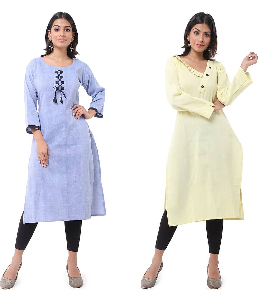 DESHBANDHU DBK - Multicolor Cotton Women's Straight Kurti ( Pack of 2 )