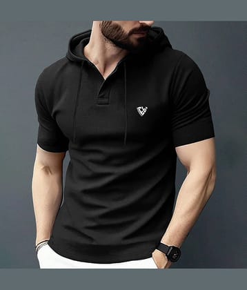 Eyebogler Men Cotton Blend Regular Fit Solid T-Shirt ( Black )