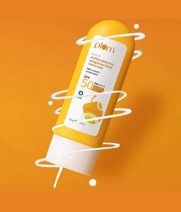 Plum Sunscreen - SPF 50 PA++++ Yuzu & Alpha Arbutin Weightless Fluid Sunscreen | Lightweight & Quick Absorbing (50 g)