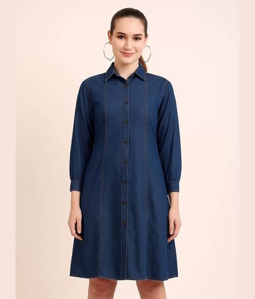 Addyvero Women Denim Solid A-line Dress ( Light Blue )