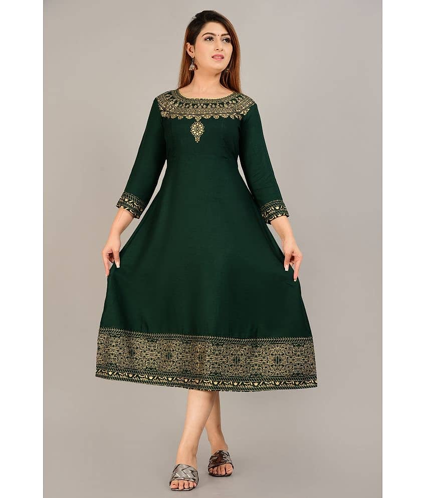 Aurelisa - Green Rayon Women's Flared Kurti ( Pack of 1 )