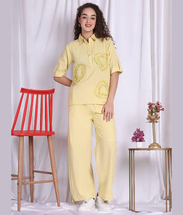 NEUDIS Women Self Design Top With Trousers Co-Ord Set ( Yellow )