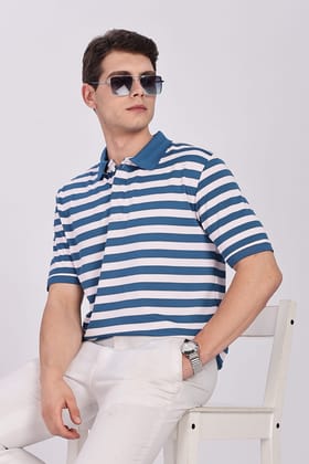 Puff Cotton Blue & White Striped Polo Puff Cotton Blue & White Striped Polo