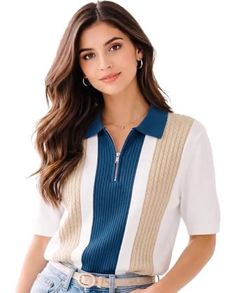 Womens Casual Summer Polo Knit T-Shirt A