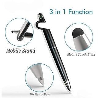 Set of 2 Ballpoint Pen 3 in 1  with Mobile Stand Holder, Writing Pen, Stylus Pen for Touchscreen Phones and Tablets