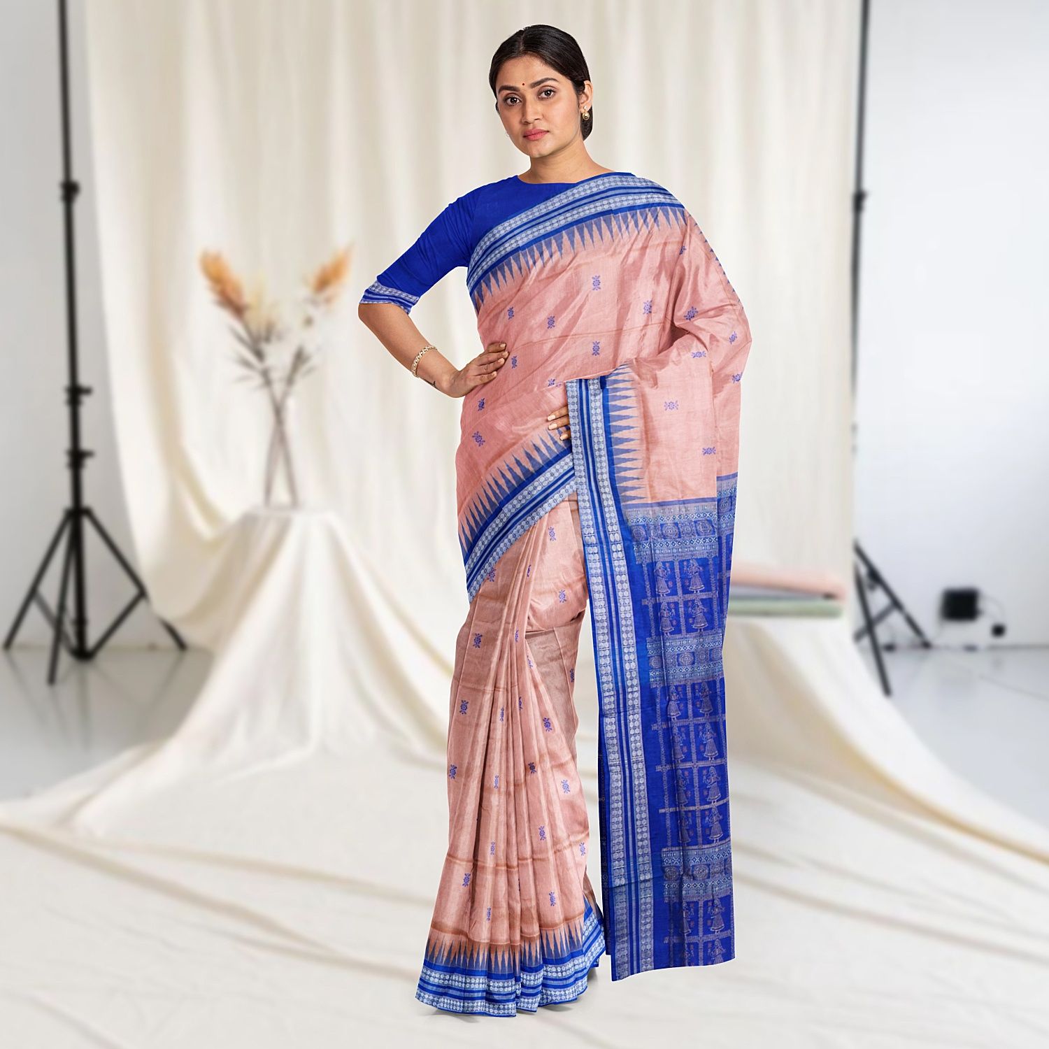 Pastel Pink Bomkai Silk saree