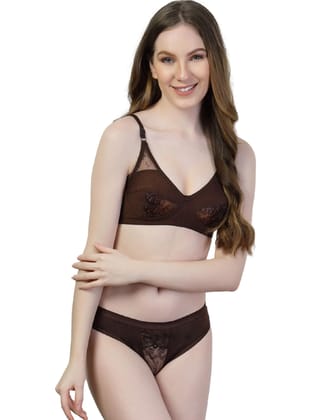 ADORNSTAR Women Brown Designer Cotton Lingerie Set | Non Wired Non Padded Full Coverage Bra with Hipster Panty | Soft Fabric Straps and Breathable and Comfortable Innerwear Set