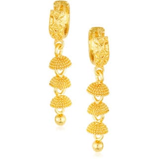 Filigree work Gold Plated alloy Hoop Earring Clip on fancy drop Bali Earring for Women and Girls