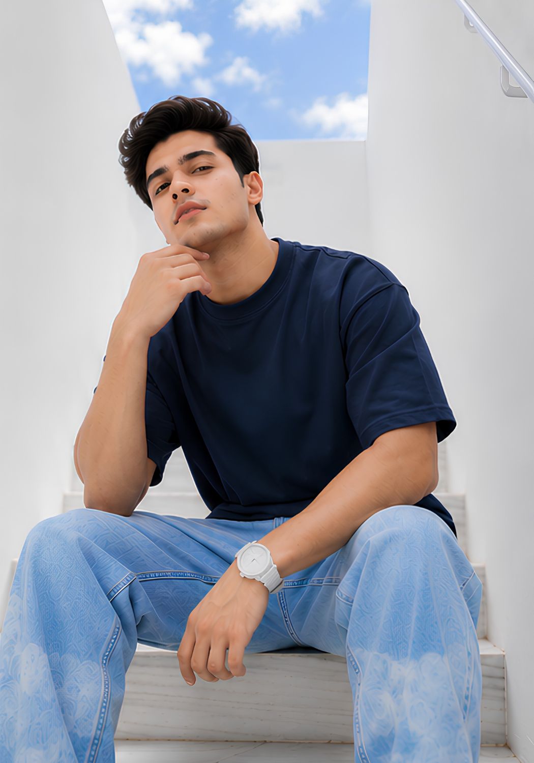 Hue Nox Men's Navy Plain Oversized T-Shirt