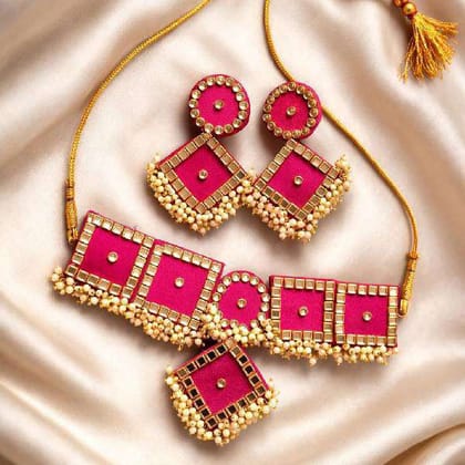 Handcrafted Pink Fabric Choker Set for Women Festive Occasion