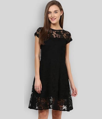 Miss Chase Women Lace Printed A-line Dress ( Black )